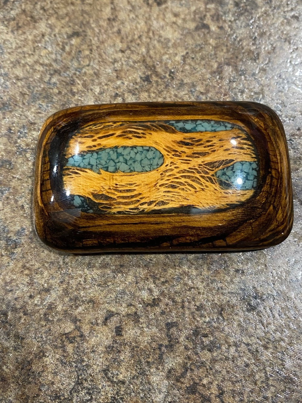 Vintage Lacquered Turquoise Artisan Wood
